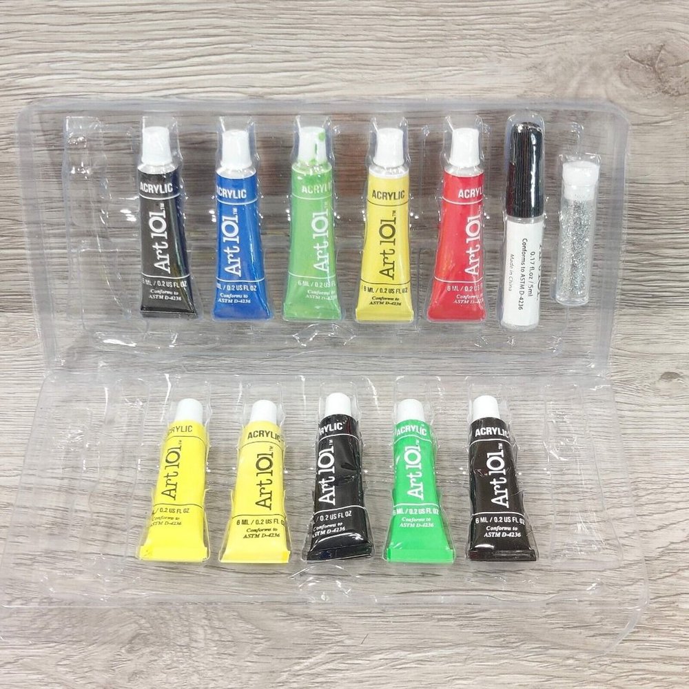 Art 101 Acrylic Paint Tubes Glitter Glue Set DIY Art Craft Artist Supply Kit